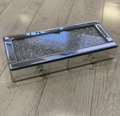 Mirrored Crushed Diamond Desk Table Shelf Drawer Sparkle Silver Crystal 40x18CM • £24.99