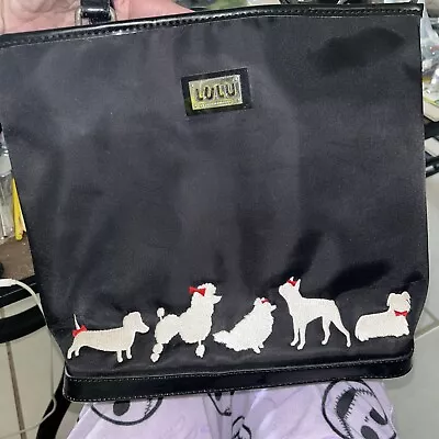 LuLu Guinness Black Tote Handbag Purse Dogs Life Poodle Dachshund Boston Pom • $30.01