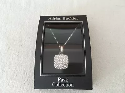£7.99 • Buy Adrian Buckley Pave Collection Rhodium Square Pendant Necklace Gift Boxed