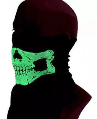 VELCRO®brand ADJUSTABLE BLACK Glow In The Dark SKULL FACE NECK COVER NECKERCHIEF • $17.95