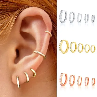 $6.06 • Buy 1 Pair Hoop Earrings Zirconia Cartilage Earrings Cuff Huggie Ear Piercing