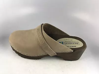 Moheda Sweden Wooden Clogs Taupe/ Nubuck Sz 40- 8.5 US Women's • $45.99