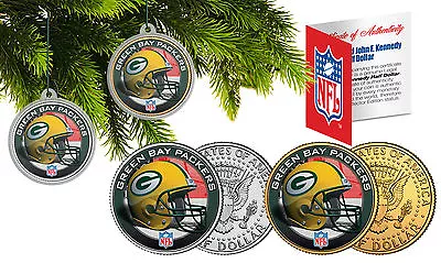 GREEN BAY PACKERS Christmas Tree Ornaments JFK Half Dollar US 2-Coin Set NFL • $13.95