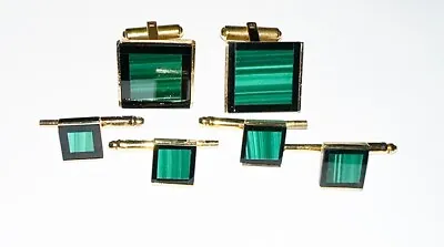 Walter E. Hayward WEH Cufflink & Studs Set Malachite Onyx 14K Gold Filled 6pcs • $75