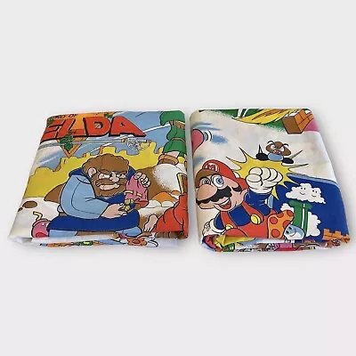 Vintage Nintendo Legend Of Zelda Super Mario Bros Twin Fitted & Flat Sheet 1988 • $49.99