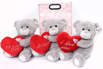 16  Large Grey Teddy Bear In Gift Bag Mothers Day  I Love You Plush Toy Present • £15.99