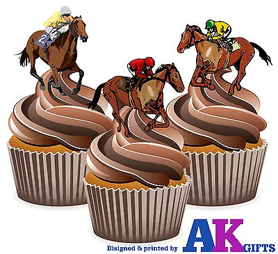 PRECUT Horse Racing Themed 12 Edible Cupcake Toppers Cake Decoration Birthday  • £3.99