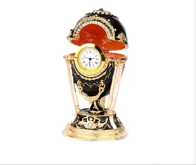 New Arrive Russian Cockerel Faberge Egg Trinket Boxes With Clock For Home Decor • $41.49