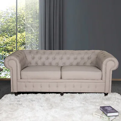 Cleo Chesterfield Styled Design 3&2 Seater Sofa Couch Fabric Grey / Beige Color • $590