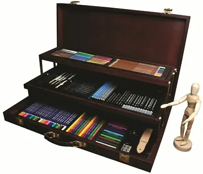 134Pc Premier Artist Sketching & Colour Drawing Pencil Wooden Chest Set ART 8100 • £75.95