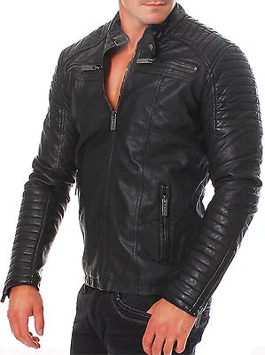 Mens Club Black Biker Real Leather Jacket Vintage Slim Fit Retro Motorcycle • $159.99