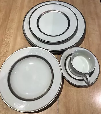 LOT OF (9) MIKASA PLATINUM LACE - Dinner & Salad Plates Soups Cup/Saucers - NWT • $75