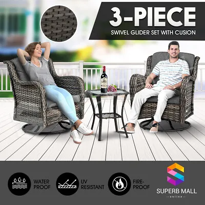 $479.69 • Buy Garden Outdoor Furniture Lounge Setting 3 Pcs Patio Wicker Sofa Set Swivel Chair