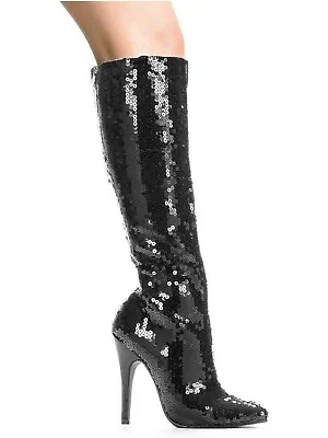 Ellie Shoes IS-E-511-Tin 5  Heel Sequins Knee Boot Black Sz 6 • $20
