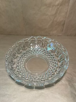 Clear Cut Glass Serving Bowl Lattice Diamond Thumbprint Scallops 10.5 Vintage • $17.50