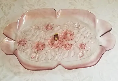 Walther Glass Mikasa Pink Rosella Crystal Large 16  Serving Tray Platter NEW TAG • $22