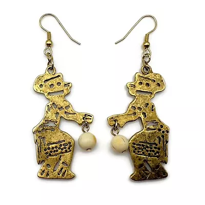 Aztec Mayan Tribal Men With White Stone Wire Drop Dangle Earrings • $27