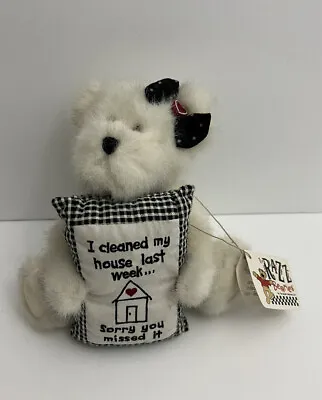 NWT 5.5  Boyds Bear Collection - Dusty Room - White Teddy Bear With Bow & Pillow • $11.25