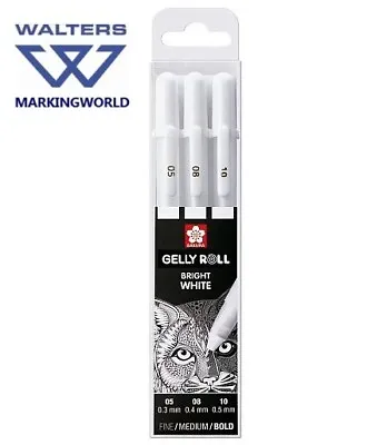 Sakura Gelly Roll Bright White Gel Pens | Basic Set 3 | 0.3 - 0.5mm Line Widths • £6.60