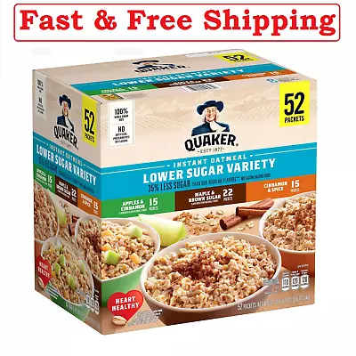 Quaker Lower Sugar Instant Oatmeal Variety Pack 52 Pk • $24.90