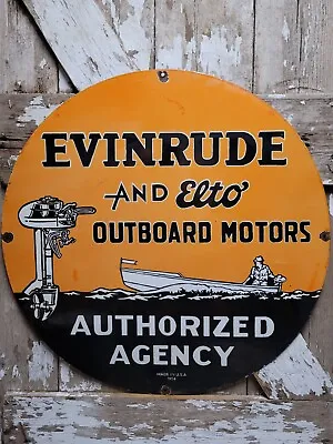 Vintage 1954 Evinrude Porcelain Sign 30  Gas Outboard Boat Motor Elto Service • $649.47