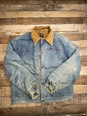 Vintage 80's L Maverick Jean Jacket Denim Sherpa Lined Chore Workwear USA Snaps • $49.99