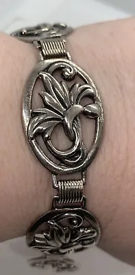 Vintage Sterling Silver Danecraft Floral Filigree Oval Link Bracelet 7.5  • $62.39