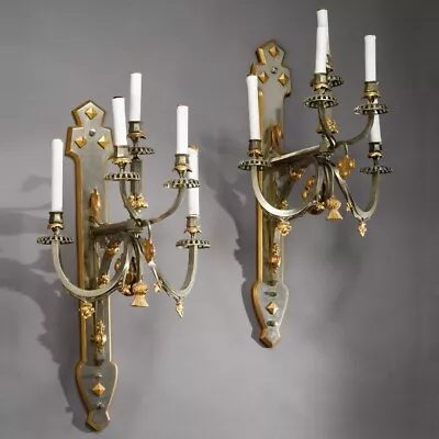 Pair Gothic Revival Large Gilt Steel Sconces • $6950