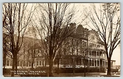 Alma Michigan~Masonic Temple And Old People's Home~Fancy Bldg~c1910 RPPC • $9.25