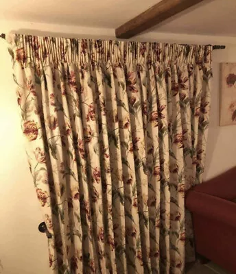 Laura Ashley Gosford Cranberry Thermal Pencil Pleat Curtains 82’D & 74’W MTM • £280