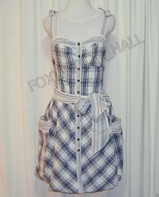 Beautiful Nevenka Blue&white Tartan Cotton Dress Aus 12  Waterfall Of Stars  • $99.99