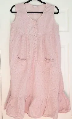 Vintage Saybury Pink Blue Floral Dress Gown Size M 100% Cotton Pockets • $19.85