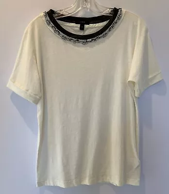 J. Crew Women's XS Top T-Shirt Beige/Gray Short Sleeve Beaded Cotton • $15