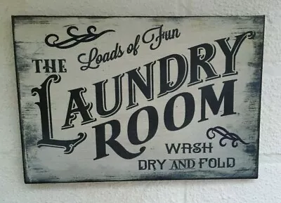 Rustic Laundry Room Loads Of Fun Plaque Sign Shabby Vintage Chic Wooden Plaque • £8.99