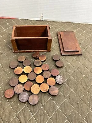 Vintage Wood Checkers Set 28 Pieces Round Game Pieces In Box Wood Burn Project • $21.06