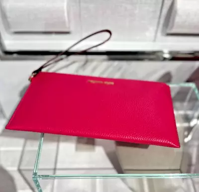 Michael Kors Jet Set Large Leather Top Zip Clutch Wristlet Wallet- Electric Pink • $99