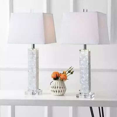 JONATHAN Y Table Lamp 28.5  Bedside Rectangular Linen White Seashell (Set Of 2) • $176.39