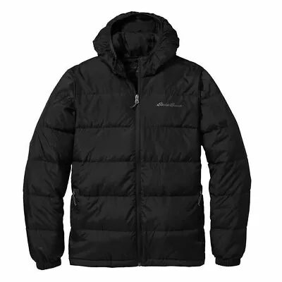 EDDIE BAUER Men's BLACK MEDIUM Puffer Jacket 650 Down Wide Channel Light Coat • $43.99