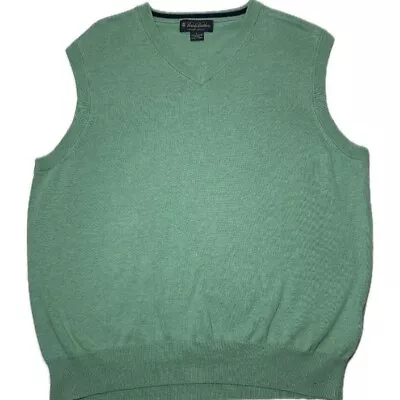 Brooks Brother Sweater Vest Mens L Pullover V-Neck Scottish Lambswool Green • $23.99