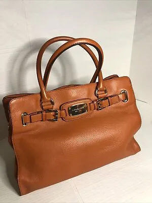 MICHAEL KORS HAMILTON Orange Leather Shoulder Purse Gold Handbag Satchel • $55