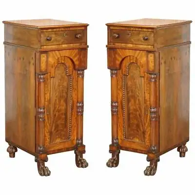 Rare Pair Of Huge William Iv 1830 Flamed Mahogany Side Cabinets Campaign Drawers • $3111.38