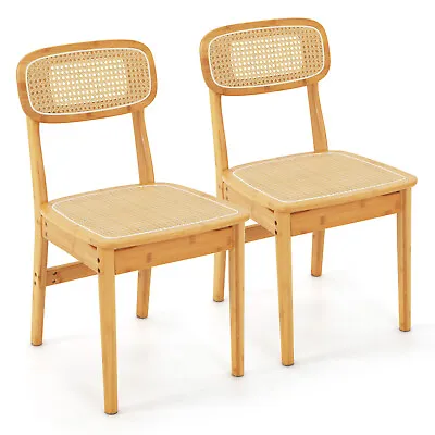 2 X Dining Chairs Rattan Kitchen Chair W/ Wood Frame Natural • $169.95