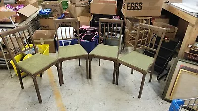 4 Vintage Leg-O-Matic American Folding Chairs. Lorraine Metal Manufac. Co • $500