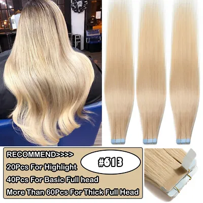 Mix GREY Tape In Remy Skin Weft 100% Human Hair Extensions THICK Full Head 60PCS • $321.51