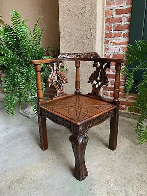Antique French Carved Oak Corner Arm Chair Renaissance Louis XIV Style • $1645