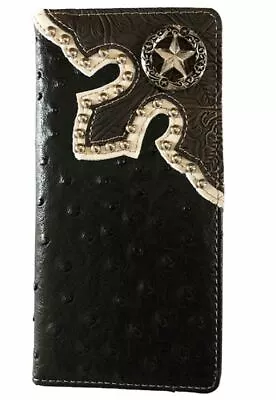 Lone Star Mens Wallet Western Bifold Check Book Style W039-1 Ostrich Black • $10.99