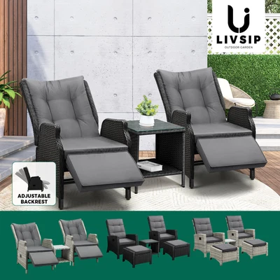 $280.42 • Buy Livsip Recliner Chairs Outdoor Sun Lounge Wicker Sofa Patio Furniture Setting