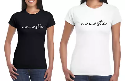 Ladies Basic NAMASTE Yoga T-Shirt Short Sleeve Slim Relax Meditation Fashion Top • £9.99