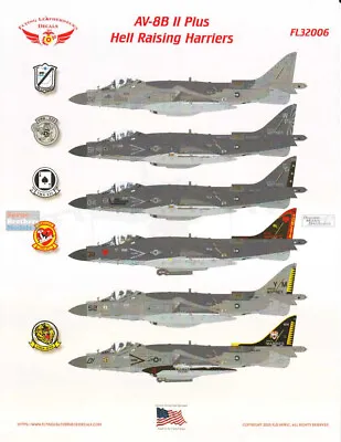 ORDFL32006 1:32 Flying Leathernecks Decals - AV-8B Harrier II Plus 'Hell • $26.99