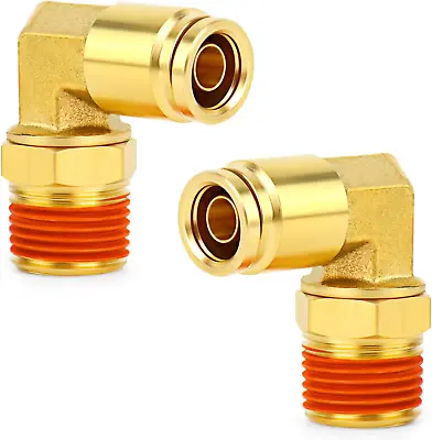 GASHER 2PCS Brass DOT Push To Connect Fittings 1/2  OD X 1/2  NPT 90 Degree Air • $25.72